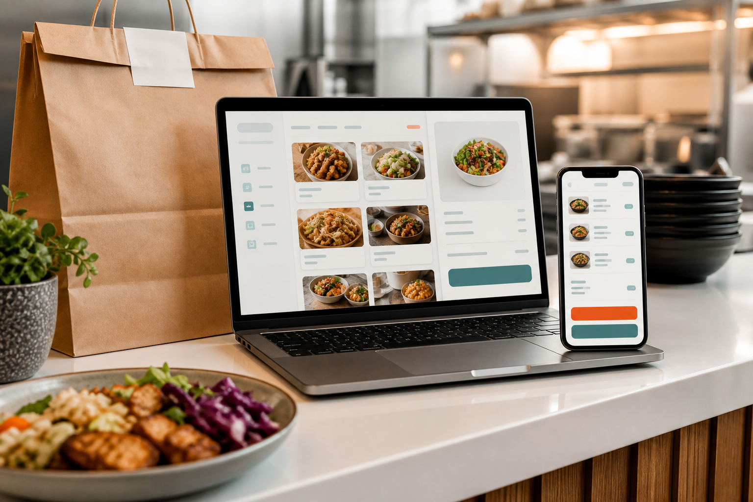 Restaurant team using technology to manage operations