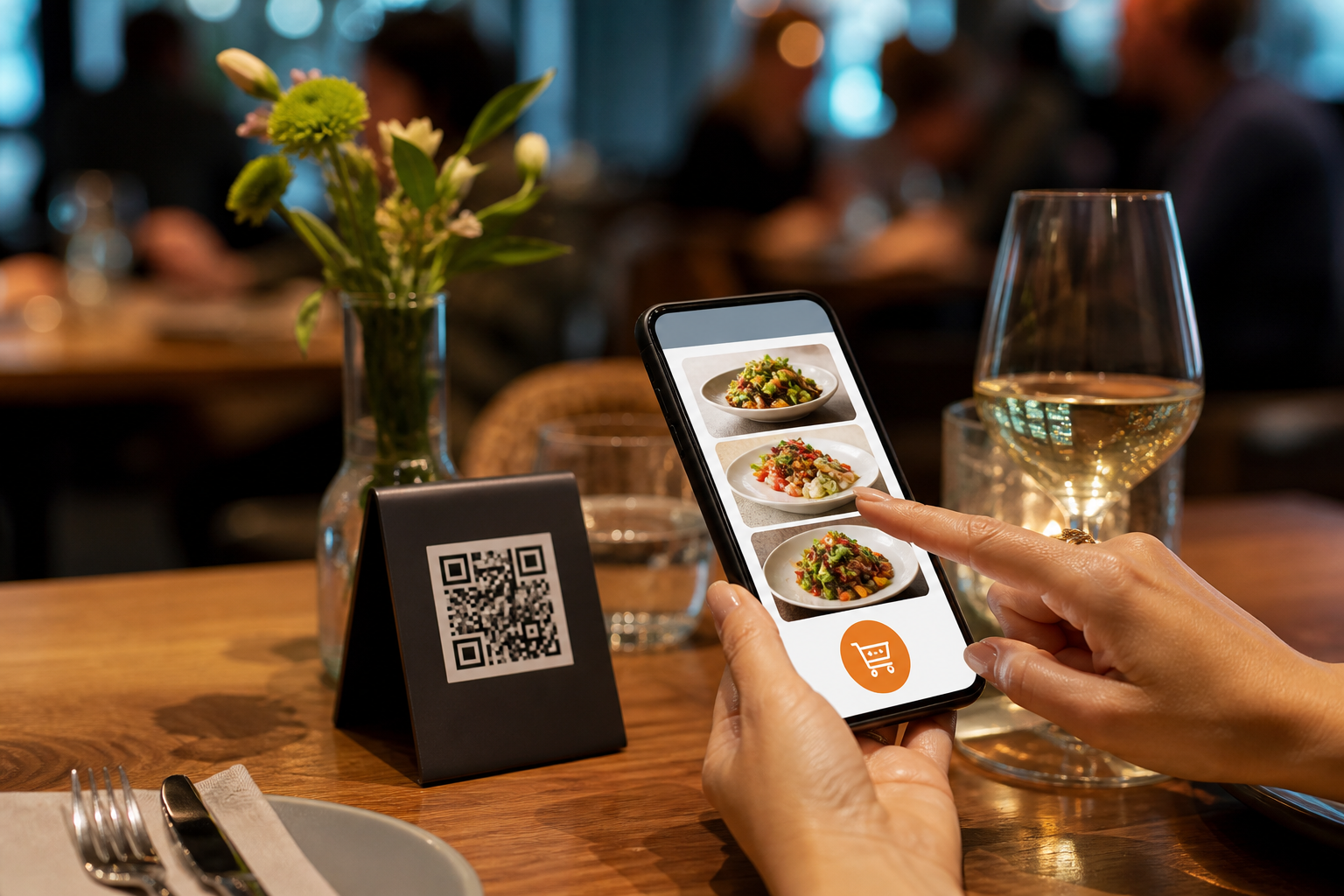 Customer ordering from a restaurant table with QR code